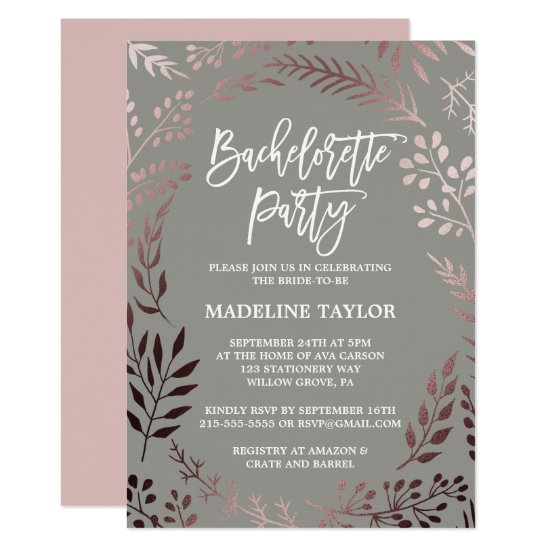 Elegant Rose Gold and Gray Bachelorette Party Invitation