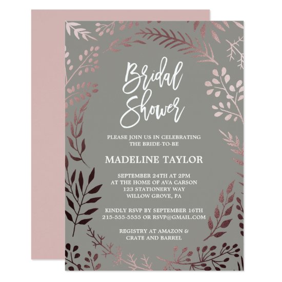 Elegant Rose Gold and Gray Bridal Shower Invitation