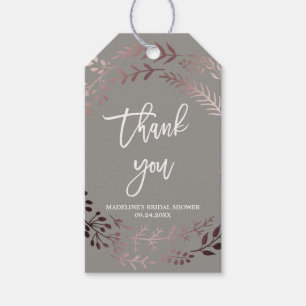 Elegant Rose Gold and Gray Bridal Shower Thank You Gift Tags