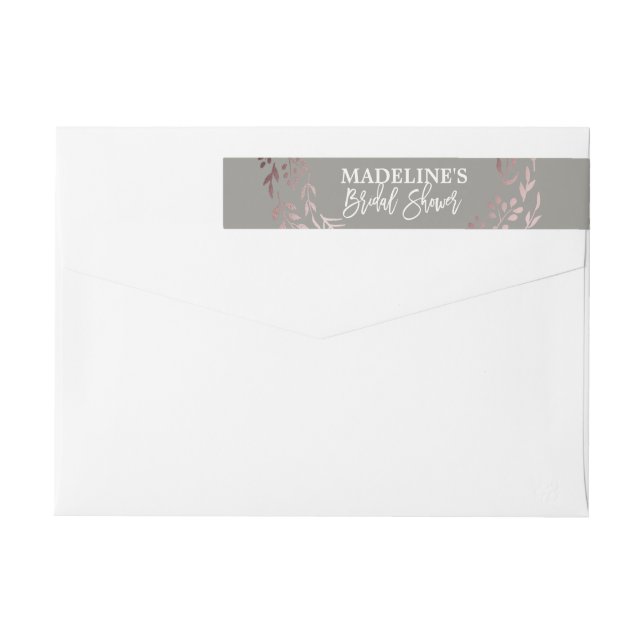 Elegant Rose Gold and Gray Bridal Shower Wrap Around Label (Back)