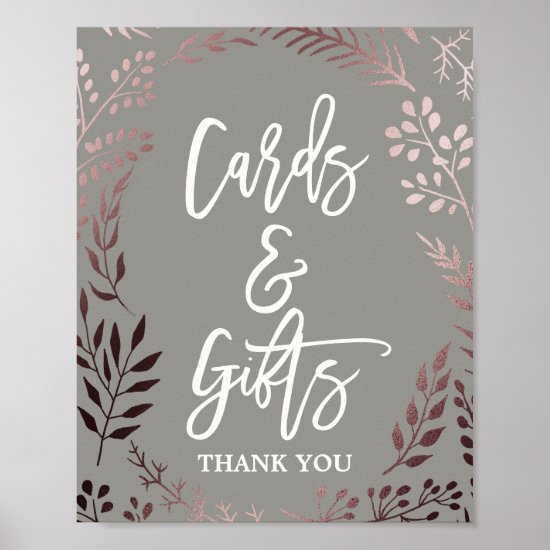 Elegant Rose Gold and Gray Cards & Gifts Sign