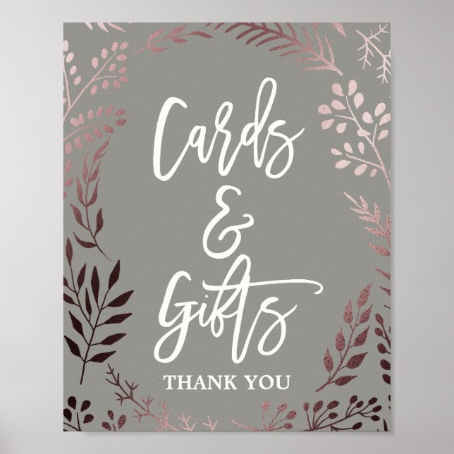 Elegant Rose Gold and Gray Cards & Gifts Sign (Front)