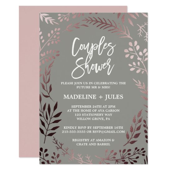 Elegant Rose Gold and Gray Couples Shower Invitation