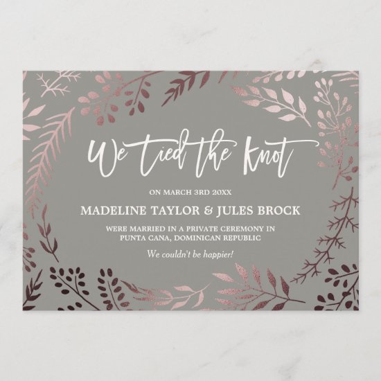 Elegant Rose Gold and Gray Elopement Announcement