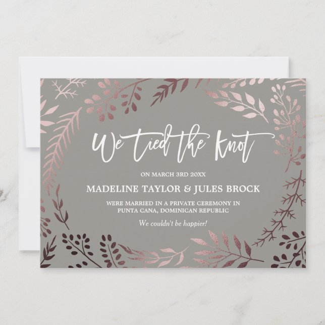 Elegant Rose Gold and Gray Elopement Announcement (Front)