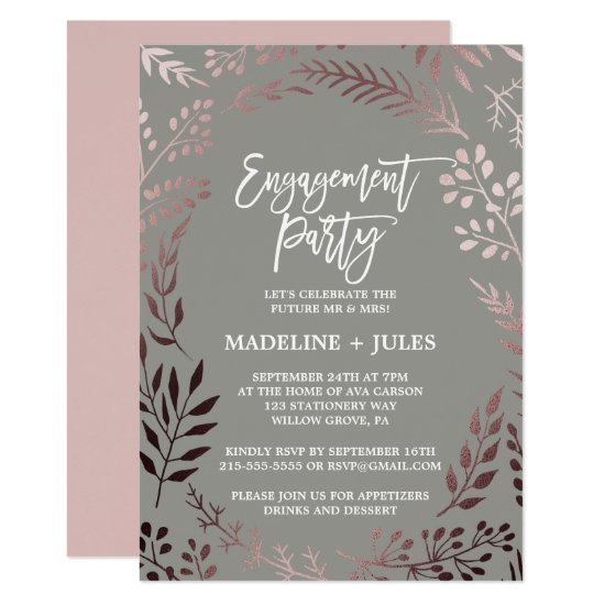 Elegant Rose Gold and Gray Engagement Party Invitation