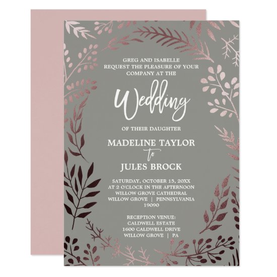 Elegant Rose Gold and Gray | Formal Wedding Invitation