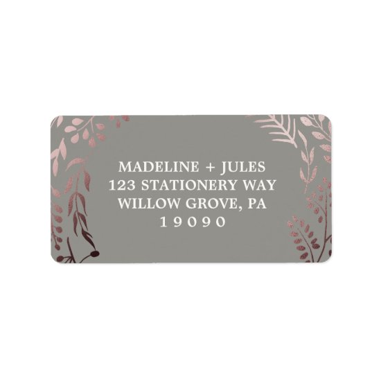 Elegant Rose Gold and Gray | Leafy Frame Wedding Label