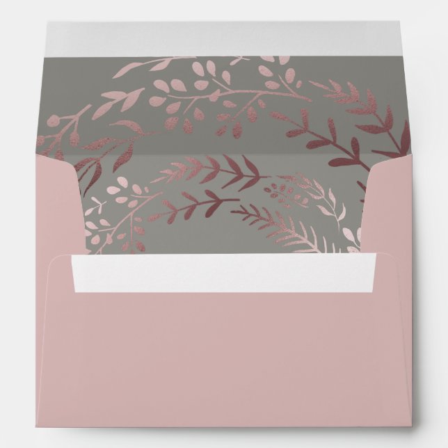 Elegant Rose Gold and Gray Lined Wedding Envelope (Back (Bottom))