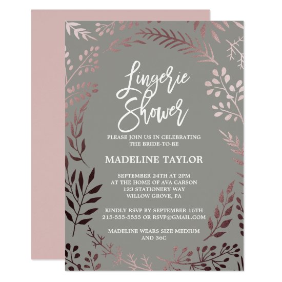 Elegant Rose Gold and Gray Lingerie Shower Invitation