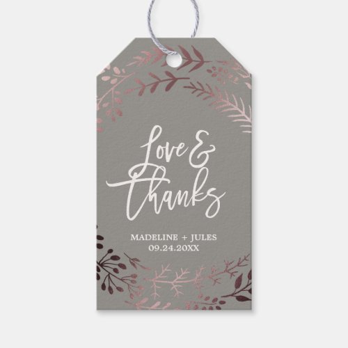 Elegant Rose Gold and Gray Love  Thanks Wedding Gift Tags