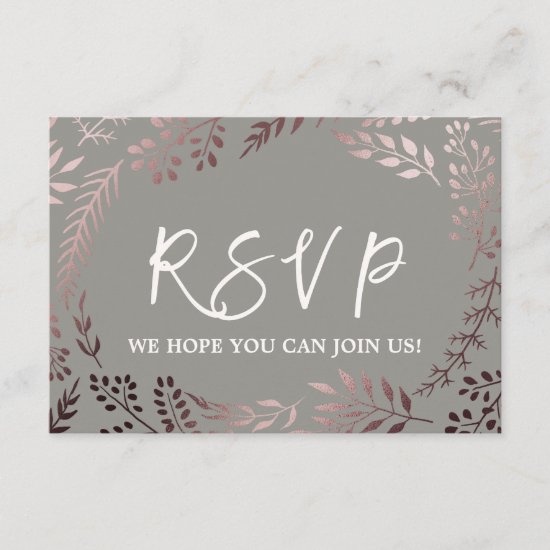 Elegant Rose Gold and Gray Menu Choice RSVP Card