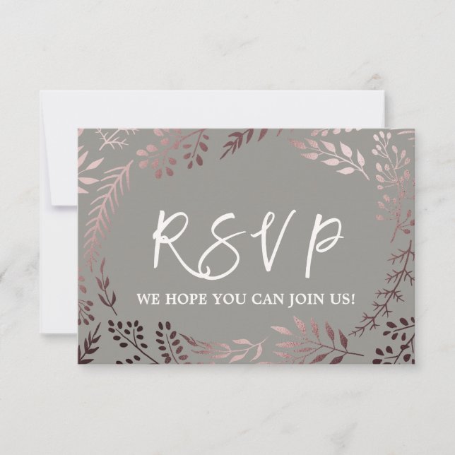 Elegant Rose Gold and Gray Menu Choice RSVP Card (Front)
