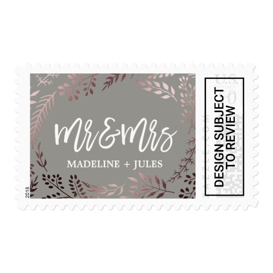 Elegant Rose Gold and Gray "Mr and Mrs" Wedding Postage