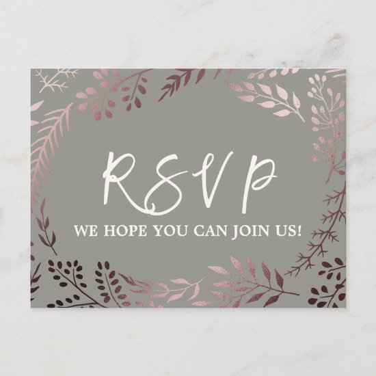 Elegant Rose Gold and Gray Song Request RSVP Invitation Postcard