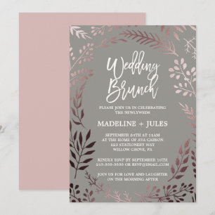 Elegant Rose Gold and Gray Wedding Brunch Invitation