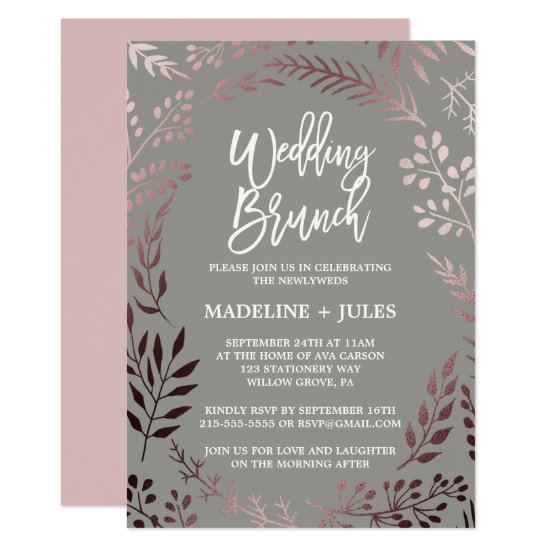 Elegant Rose Gold and Gray Wedding Brunch Invitation