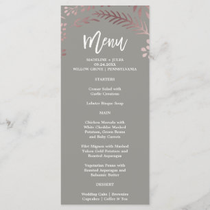 Elegant Rose Gold and Gray Wedding Menu Card