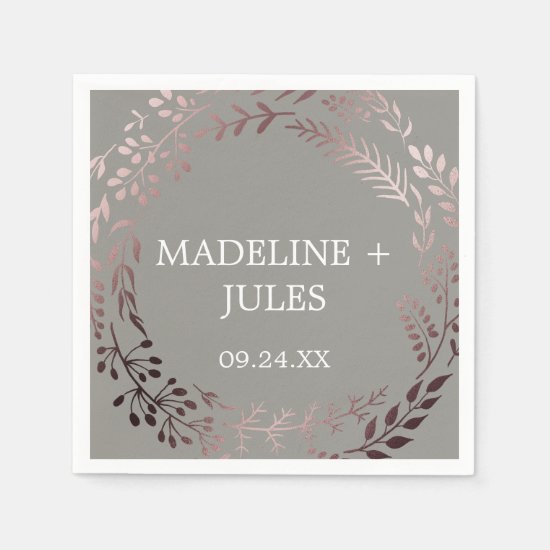 Elegant Rose Gold and Gray Wedding Napkin