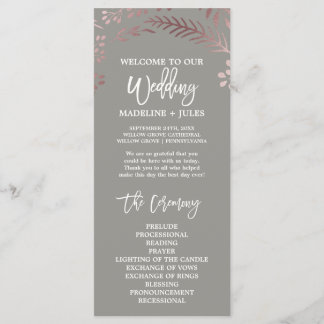 Elegant Rose Gold and Gray Wedding Program