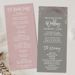 Elegant Rose Gold and Gray Wedding Program<br><div class="desc">This elegant rose gold and gray wedding program is perfect for a classy wedding. The design features a stunning blush pink leafy frame on a dark gray background and is paired with a dazzling cursive font. Include the name of the bride and groom, the wedding date and location, thank you...</div>