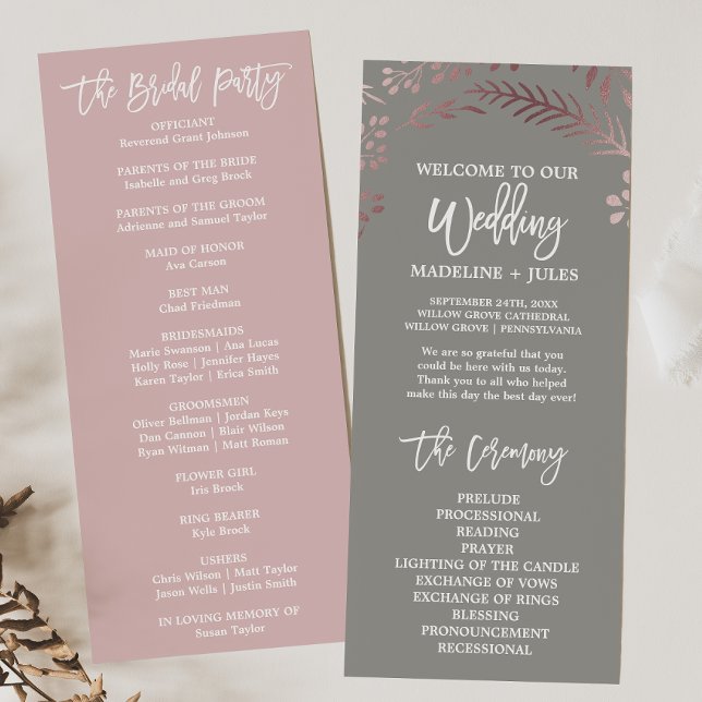 Elegant Rose Gold and Gray Wedding Program (Creator Uploaded)