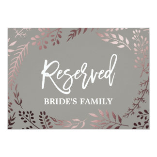Elegant Rose Gold and Gray Wedding "Reserved" Sign Card