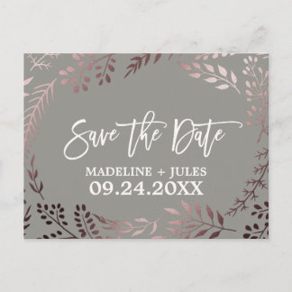Elegant Rose Gold and Gray Wedding Save the Date Announcement Postcard