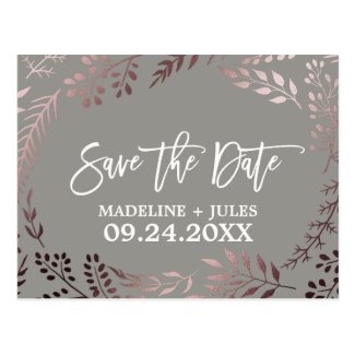 Elegant Rose Gold and Gray Wedding Save the Date Postcard