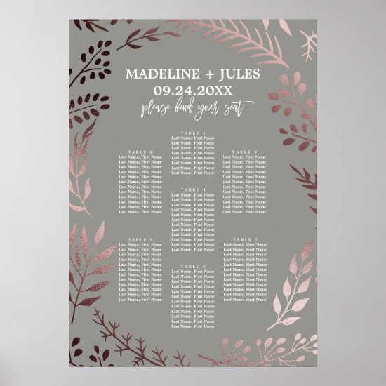 Elegant Rose Gold and Gray Wedding Seating Chart
