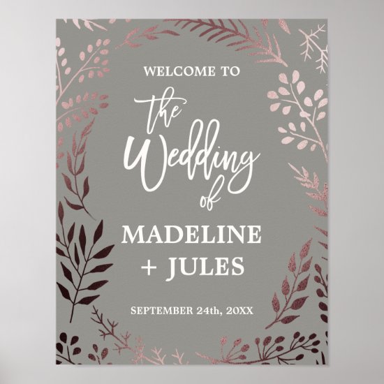 Elegant Rose Gold and Gray Wedding Welcome Poster