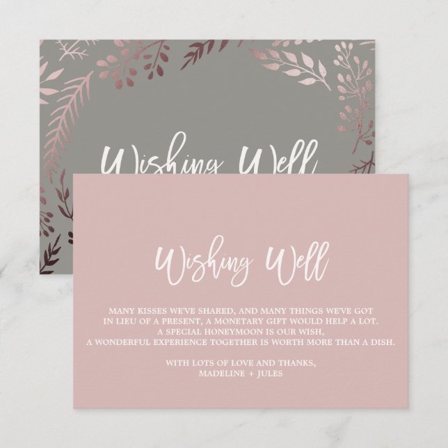 Elegant Rose Gold and Gray Wedding Wishing Well Enclosure Card (Front/Back)
