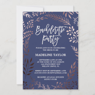 Elegant Rose Gold and Navy Bachelorette Party Invitation