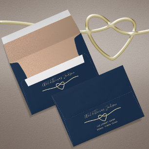 Elegant Rose Gold and Navy Blue Wedding Envelope