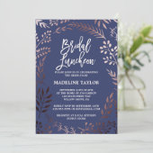 Elegant Rose Gold and Navy Bridal Luncheon Invitation (Standing Front)
