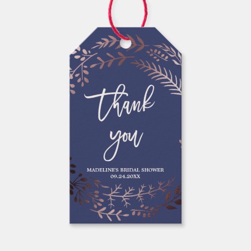 Elegant Rose Gold and Navy Bridal Shower Thank You Gift Tags