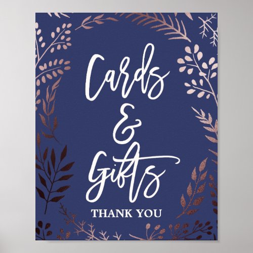 Elegant Rose Gold and Navy Cards  Gifts Sign
