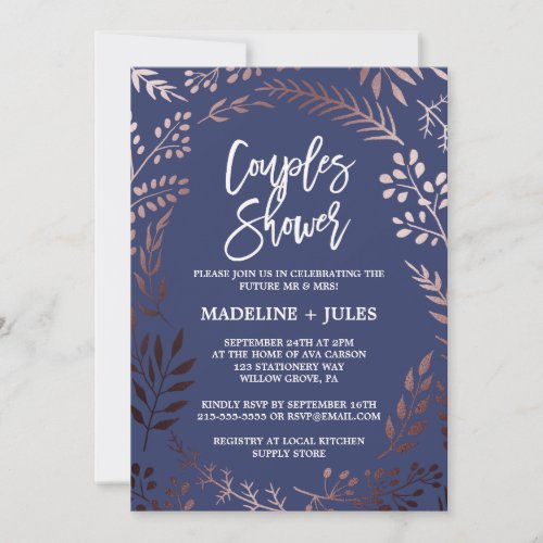 Elegant Rose Gold and Navy Couples Shower Invitation