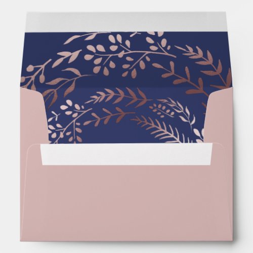 Elegant Rose Gold and Navy Lined Wedding Envelope