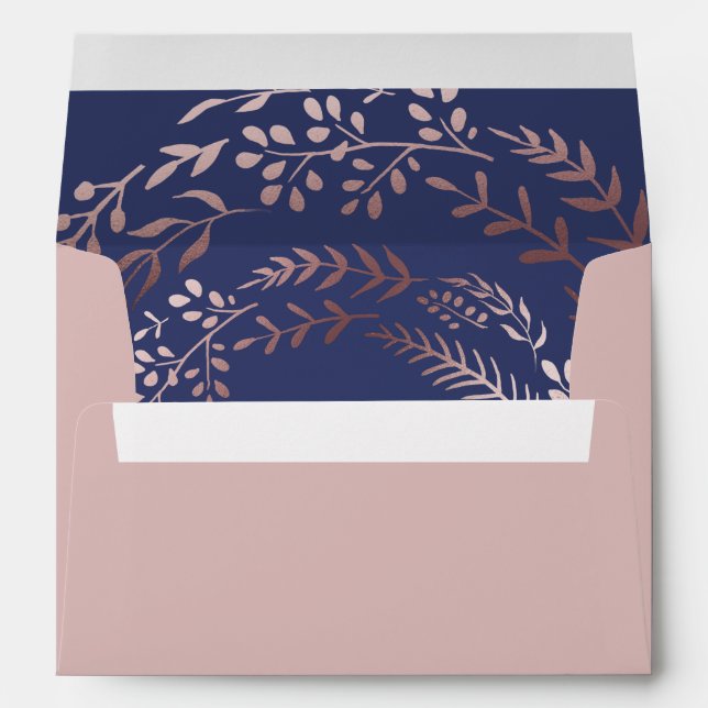 Elegant Rose Gold and Navy Lined Wedding Envelope (Back (Bottom))