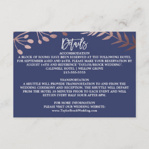 Elegant Rose Gold and Navy Wedding Details Card
