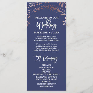 Elegant Rose Gold and Navy Wedding Program