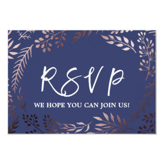 Elegant Rose Gold and Navy Wedding Website RSVP Card