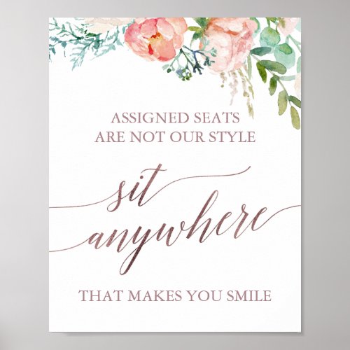 Elegant Rose Gold and Peony Sit Anywhere Sign