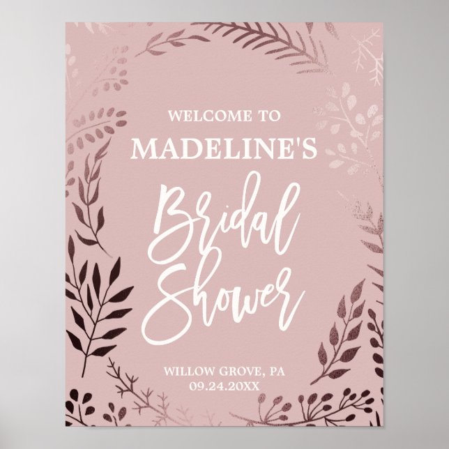 Elegant Rose Gold and Pink Bridal Shower Welcome Poster (Front)