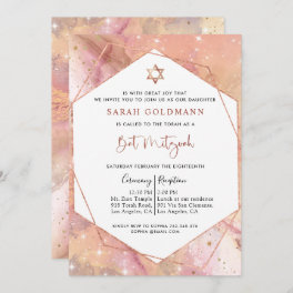 Elegant Rose Gold and Pink Celestial Bat Mitzvah Invitation