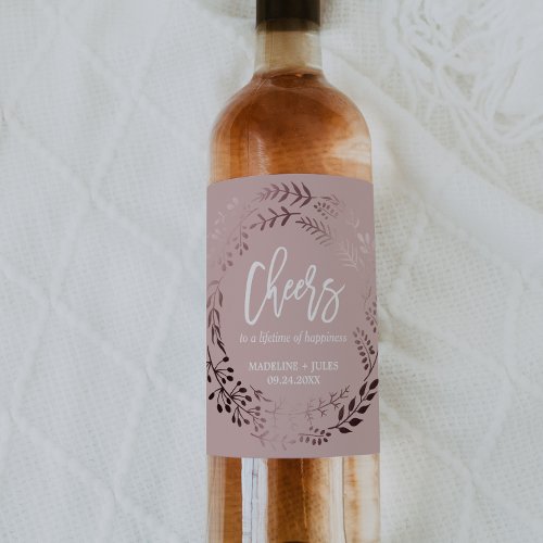 Elegant Rose Gold and Pink Cheers Wedding Wine Label