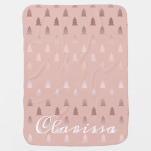 Elegant rose gold and pink Christmas tree pattern Baby Blanket