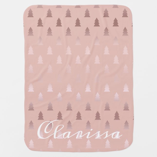 Elegant rose gold and pink Christmas tree pattern Baby Blanket (Front)