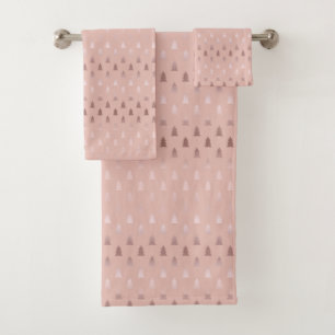Elegant rose gold and pink Christmas tree pattern Bath Towel Set